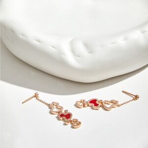 Elegant Red Heart Drop Earrings